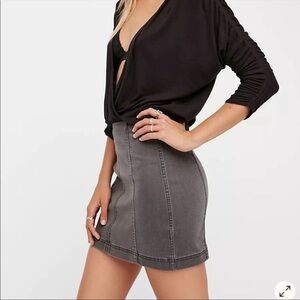 Free People Modern Femme Washed Gray Denim Mini Skirt